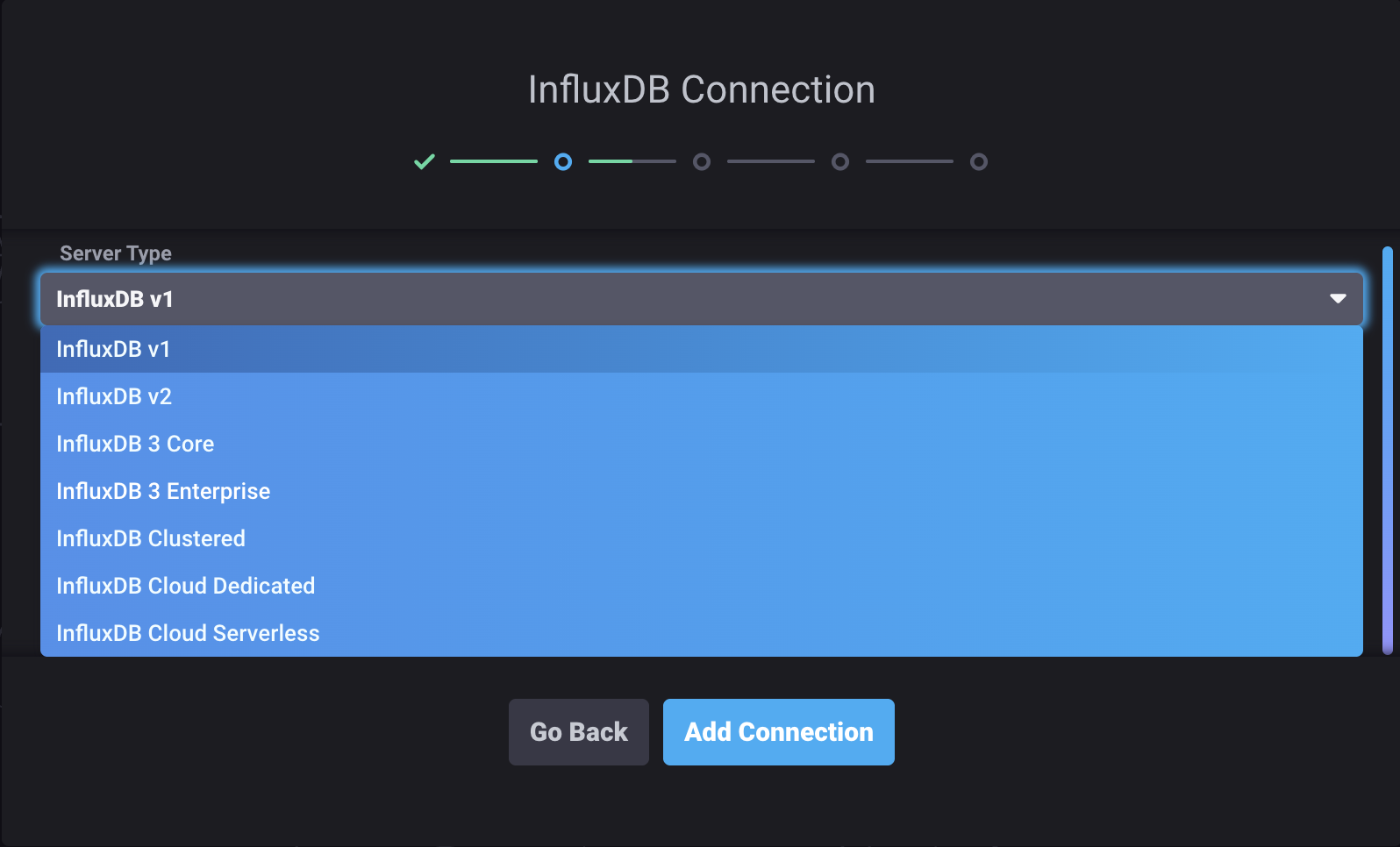 Chronograf Server Type dropdown