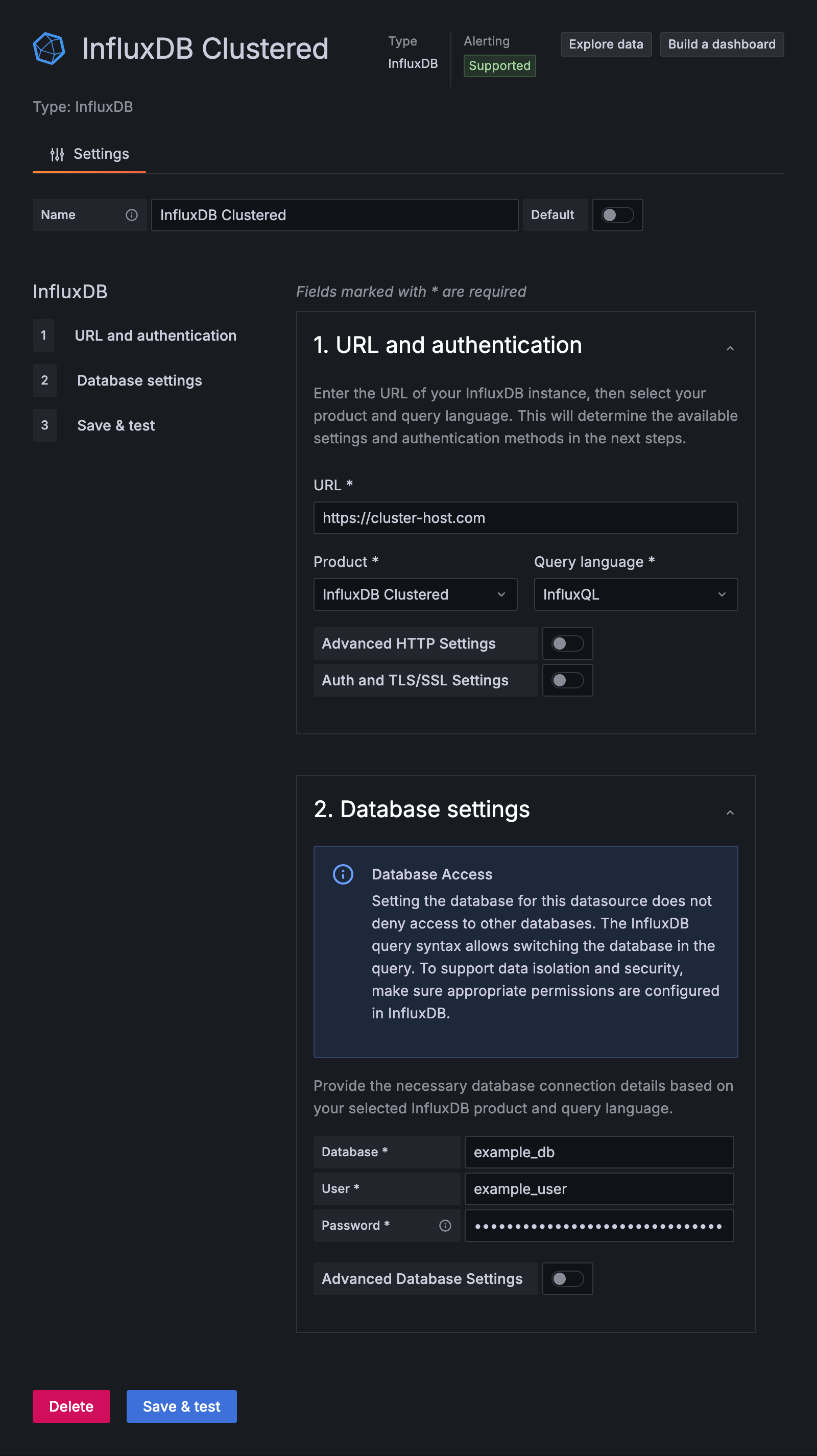 InfluxQL configuration for {{% product-name %}} with DBRP warning