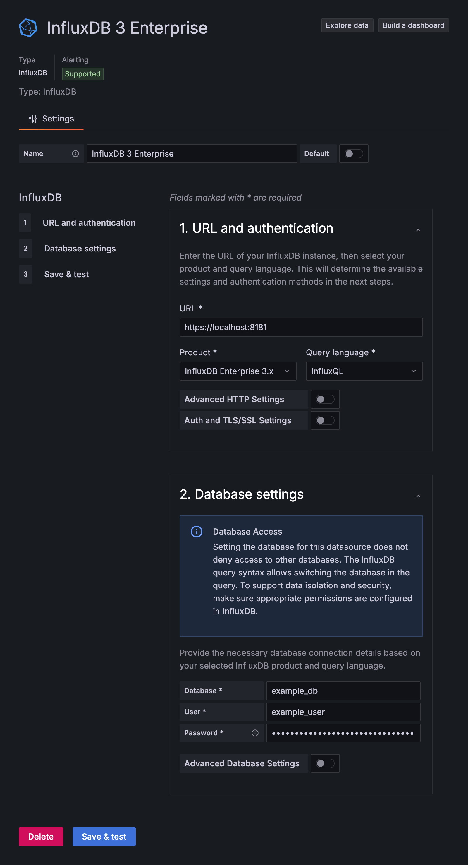 InfluxQL configuration for {{% product-name %}} with DBRP warning