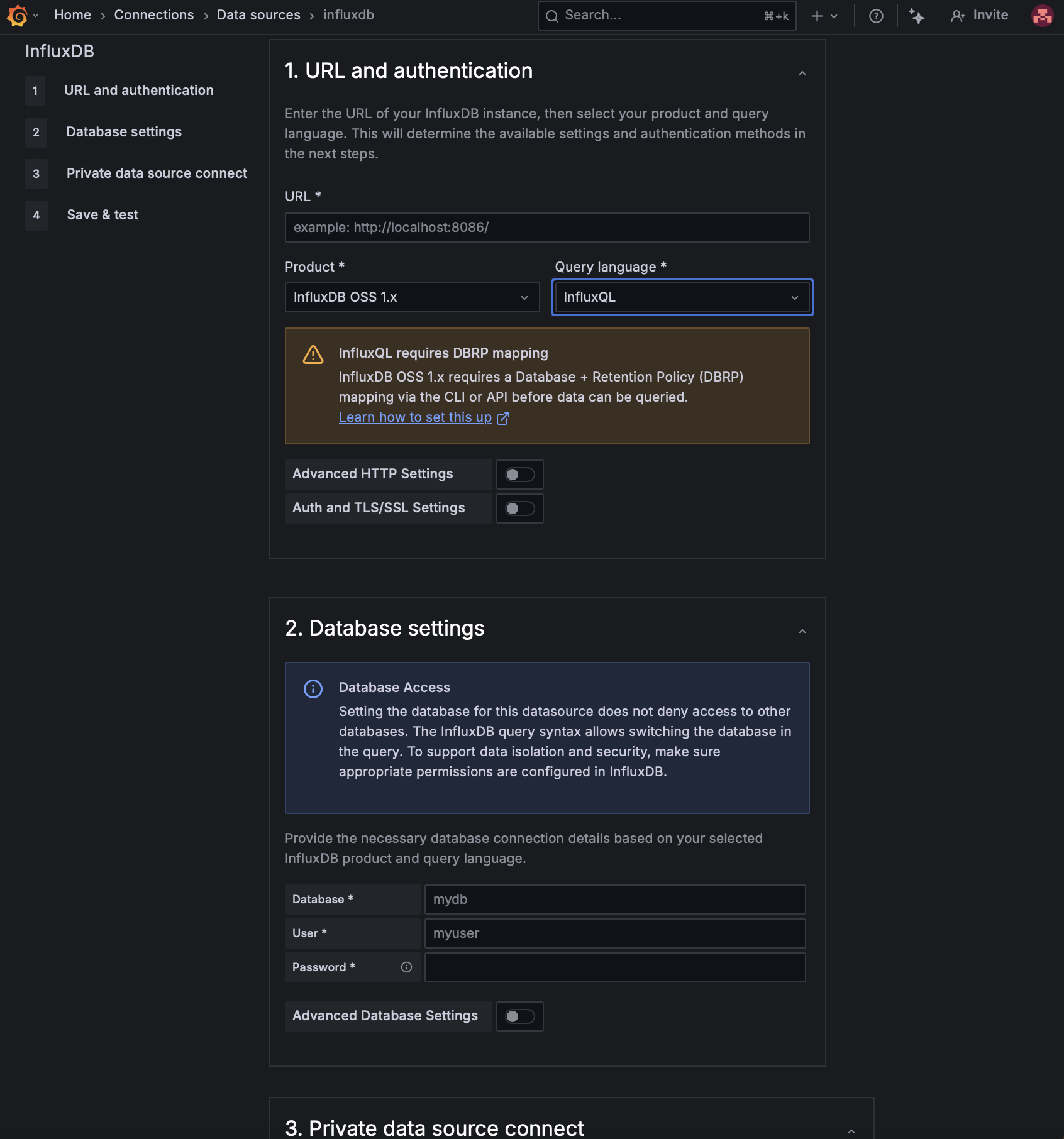 InfluxQL configuration for InfluxDB OSS 1.x