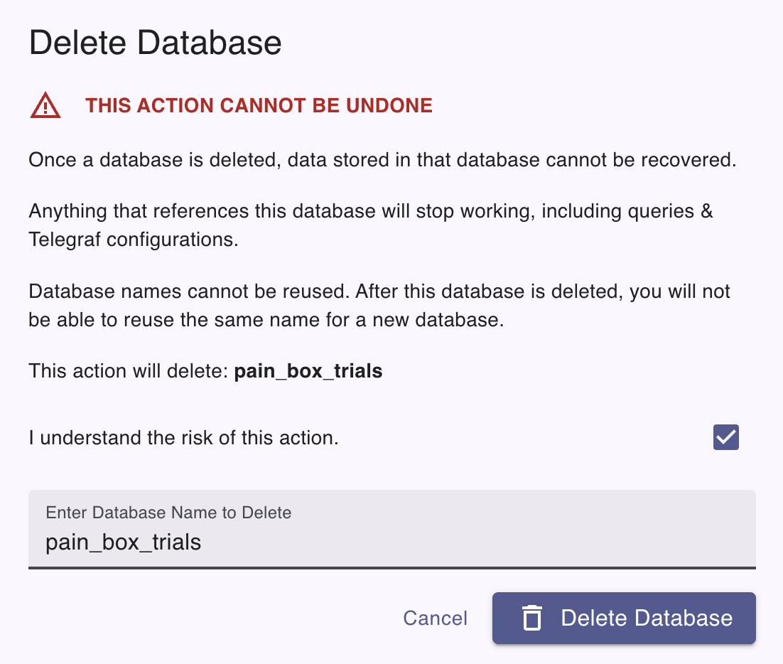 Create database dialog