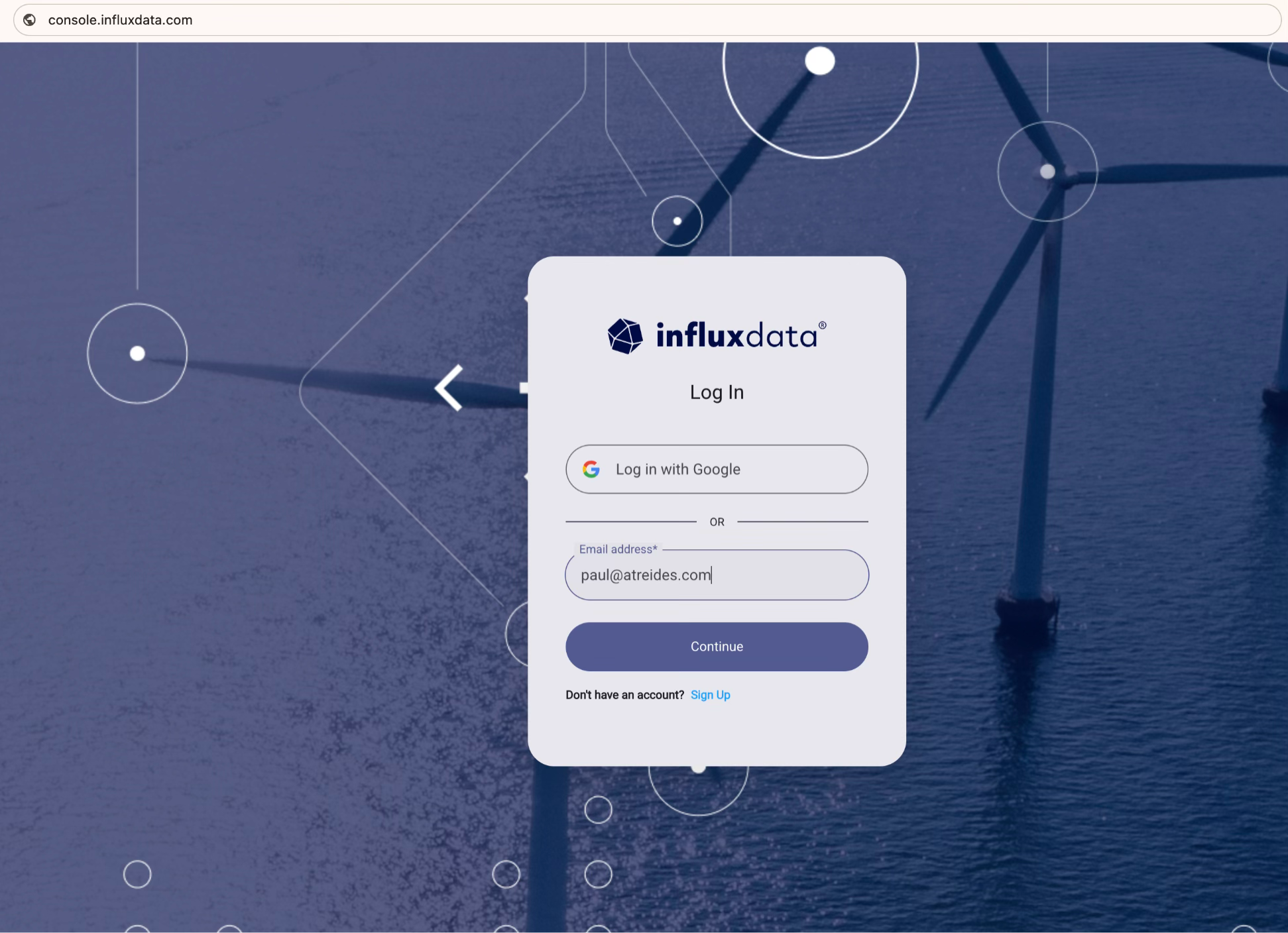 InfluxDB Cloud Dedicated Admin UI login page