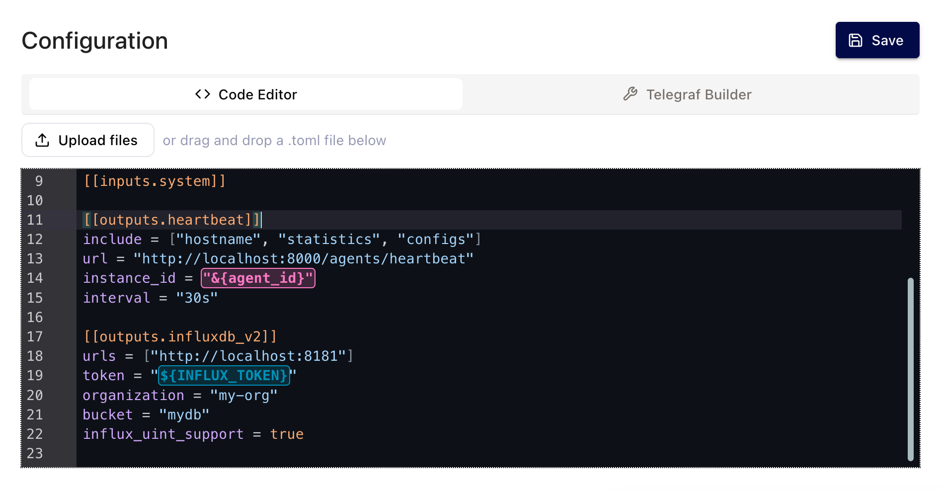 Telegraf Controller Code Editor