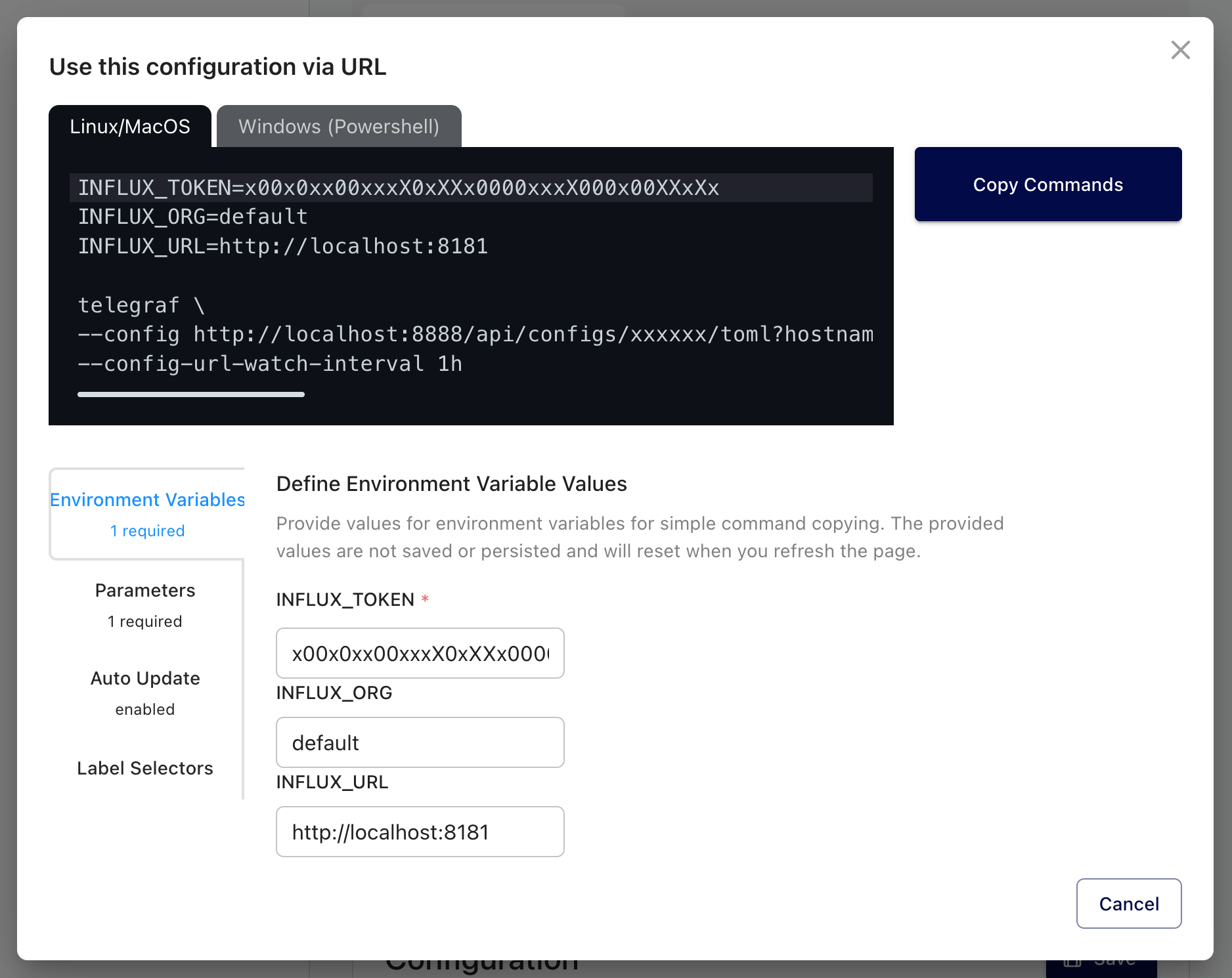 Build Telegraf commands with Telegraf Controller